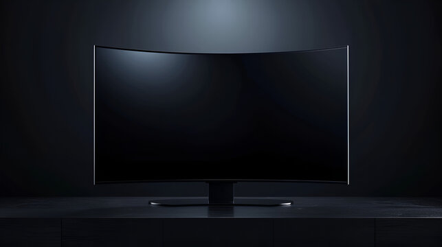 Remo989 Isolated Flat or Curved Television TV Set Screen on Black Background, Entertainment Electronics Device Display, Modern Digital Screen Technology, Generative AI


