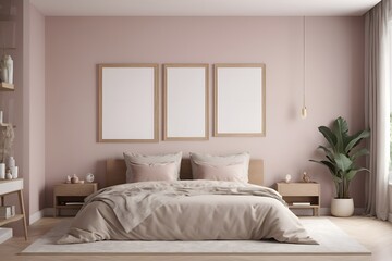 Fototapeta na wymiar empty frame layout in the bedroom interior, 3d rendering 