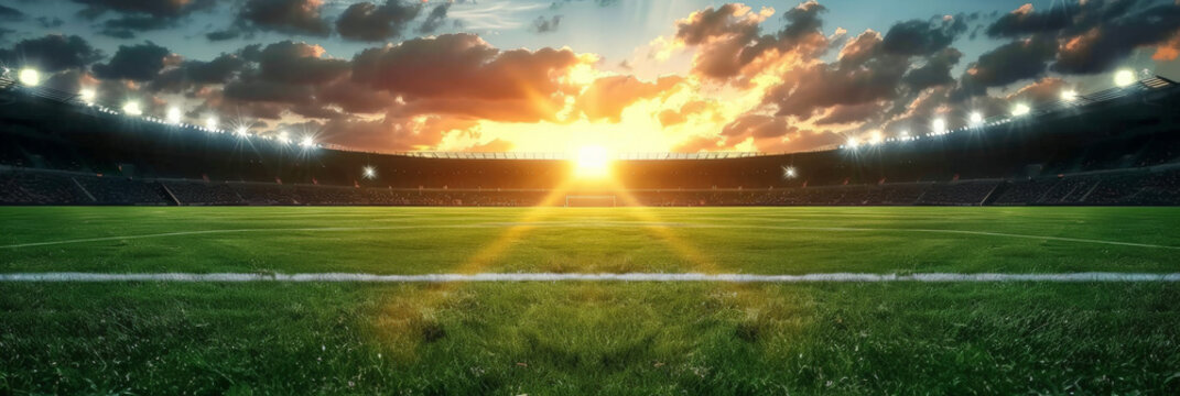 Fototapeta a soccer stadium at sunset,