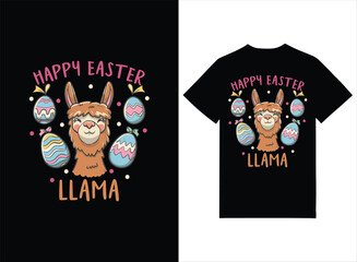 Happy Easter. Llama alpaca face Cute cartoon animals T-shirt design.