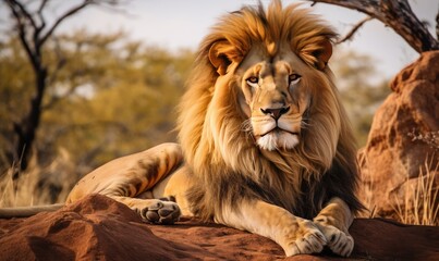 Majestic Lion Resting on Rock