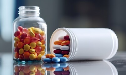 Colorful Pills in Glass Jar on Table