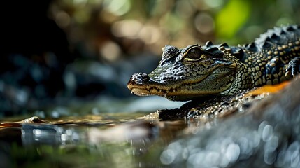 Fototapeta premium a close up of a crocodile laying on the ground