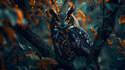an owl is sitting on a tree branch - Powered by Adobe