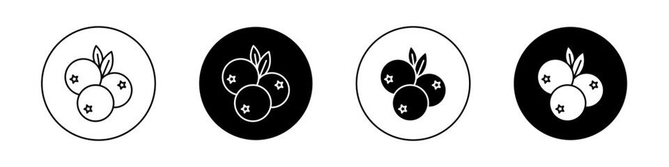 Blueberry Icon Set. Berry Fruit Bilberry Vector Symbol in a Black Filled and Outlined Style. Juicy Delight Sign.