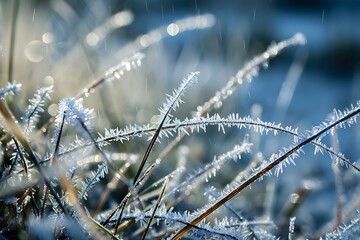 a close up of a grass covered in ice