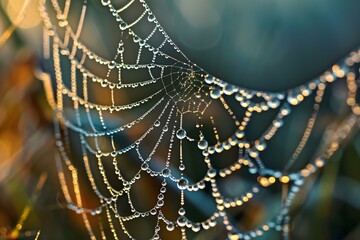 a close up of a spider web with drops of water on it - Powered by Adobe