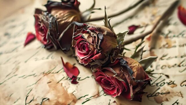Faded roses on an old love letter