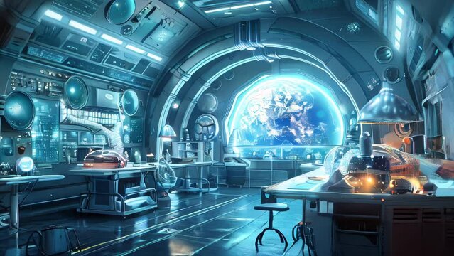 Futuristic interior of a laboratory or scientific station on a planet