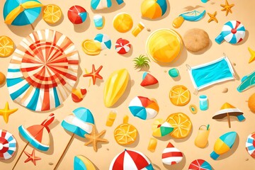 beach product summer background illustration vacation sun, sand pool, travel holiday beach product summer background
