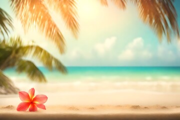 Fototapeta na wymiar beach banner summer background illustration vacation tropical, palm ocean, sand relaxation beach banner summer background