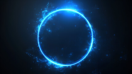 Blue Neon Glowing Glare Circle Template - Futuristic Technology Design - Generative Ai