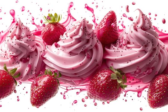 strawberry cream splash isolated on white background