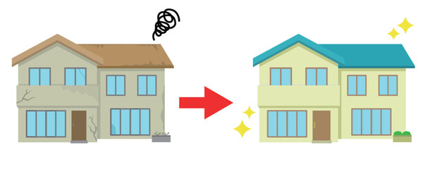 Obraz premium 古い家をきれいな一戸建てにリフォームする イラスト