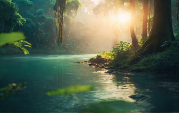tropical forest in the morning HD 8K wallpaper Stock Photographic Image