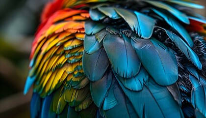 Fototapeta premium a close up of a colorful bird's feathers