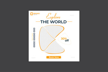 travelling agency business offer promotion. Holiday and tour advertisement banner design.Editable template post for social media ad. Instagram template post..