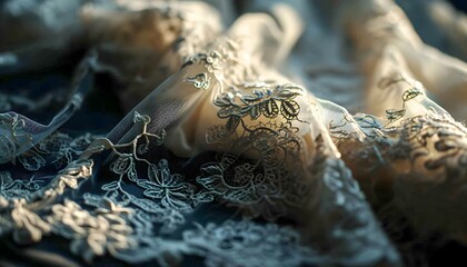 a close up of a lace on a cloth - obrazy, fototapety, plakaty