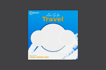 travelling agency business offer promotion. Holiday and tour advertisement banner design.Editable template post for social media ad. Instagram template post..