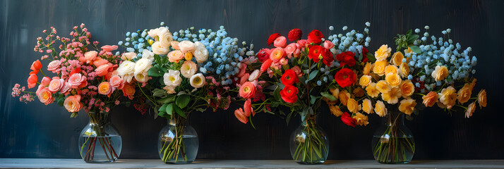 Flowers arranged in bunches,
A bouquet of flowers