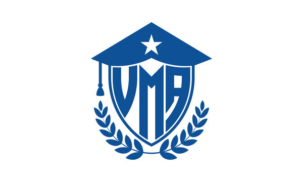 VMA three letter iconic academic logo design vector template. monogram, abstract, school, college, university, graduation cap symbol logo, shield, model, institute, educational, coaching canter, tech