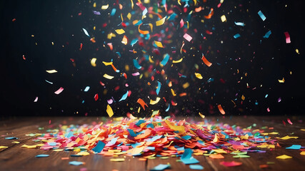 Colorful confetti rains down, adding excitement to the celebratory occasion with copy space - obrazy, fototapety, plakaty