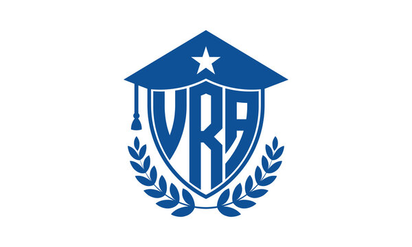 VRA three letter iconic academic logo design vector template. monogram, abstract, school, college, university, graduation cap symbol logo, shield, model, institute, educational, coaching canter, tech
