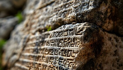 a close up of a rock with writing on it - Powered by Adobe