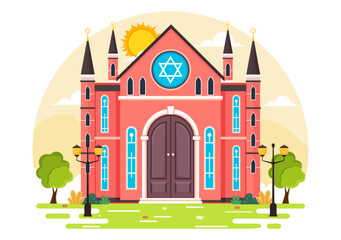 Obraz na płótnie Canvas Synagogue Building or Jewish Temple Vector Illustration with Religious, Hebrew or Judaism and Jew Worship Place in Flat cartoon Background
