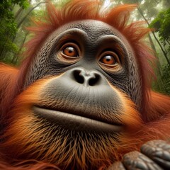 Mature orang-utan peers into viewpoint, in unique portrait 
