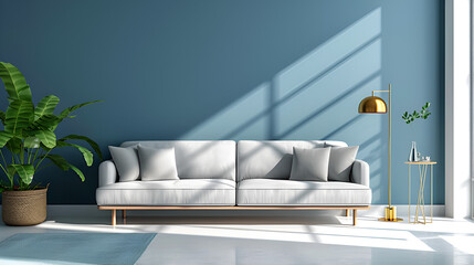 Scandinavian Interior of Living Room Concept, Light Gray Color Scheme and Generative Ai - obrazy, fototapety, plakaty