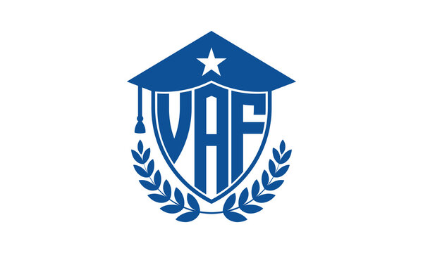 VAF three letter iconic academic logo design vector template. monogram, abstract, school, college, university, graduation cap symbol logo, shield, model, institute, educational, coaching canter, tech