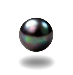 Single black oyster pearl isolated on white background with drop shadow - Tahitian pearl on white
