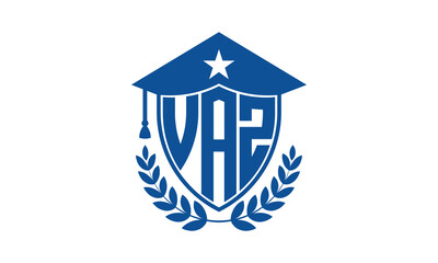 VAZ three letter iconic academic logo design vector template. monogram, abstract, school, college, university, graduation cap symbol logo, shield, model, institute, educational, coaching canter, tech