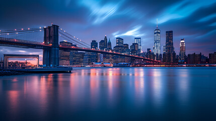 Fototapeta na wymiar New York City Skyline, Urban Landscape with Skyscrapers and City Lights - Generative AI