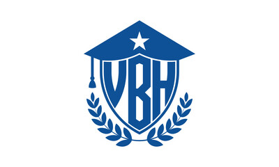 VBH three letter iconic academic logo design vector template. monogram, abstract, school, college, university, graduation cap symbol logo, shield, model, institute, educational, coaching canter, tech