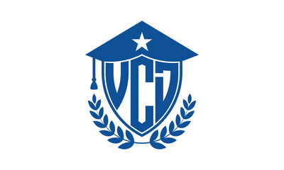 VCD three letter iconic academic logo design vector template. monogram, abstract, school, college, university, graduation cap symbol logo, shield, model, institute, educational, coaching canter, tech