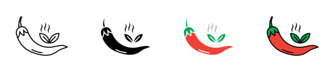 Spices Vector Illustration Set. Pepper Chili Herbs Sign Suitable for Apps and Websites UI Design Style.