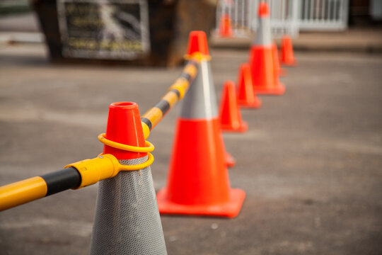 Witches hats blocking of car parks in construction zone