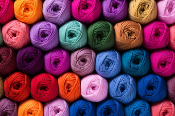 Many colorful balls of wool