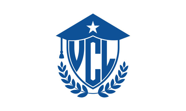 VCL three letter iconic academic logo design vector template. monogram, abstract, school, college, university, graduation cap symbol logo, shield, model, institute, educational, coaching canter, tech