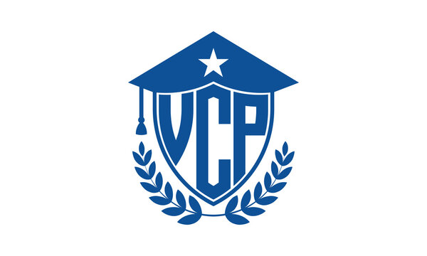 VCP three letter iconic academic logo design vector template. monogram, abstract, school, college, university, graduation cap symbol logo, shield, model, institute, educational, coaching canter, tech
