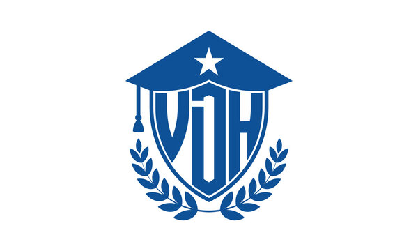 VDH three letter iconic academic logo design vector template. monogram, abstract, school, college, university, graduation cap symbol logo, shield, model, institute, educational, coaching canter, tech