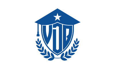 VDQ three letter iconic academic logo design vector template. monogram, abstract, school, college, university, graduation cap symbol logo, shield, model, institute, educational, coaching canter, tech