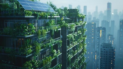 Obraz premium Solar panels adorning the rooftops of city buildings, transforming concrete jungles into green energy hubs