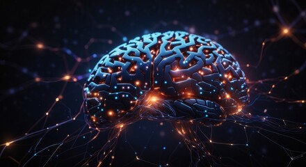 A brain with bright glowing neural connections