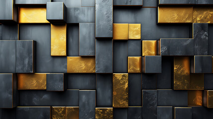 3D Geometric gold and black line background, in the style of metallic rectangles AI Image Generative.