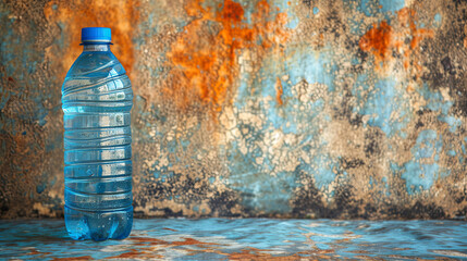 Transparent water bottle, sleek and practical, epitomizing hydration and portability. - obrazy, fototapety, plakaty