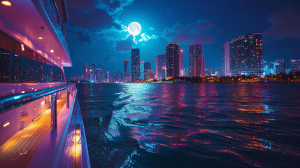 Experience the allure of a moonlit yacht cruise, where the shimmering sea reflects the city lights,...