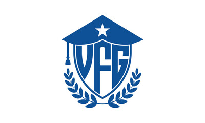 VFG three letter iconic academic logo design vector template. monogram, abstract, school, college, university, graduation cap symbol logo, shield, model, institute, educational, coaching canter, tech
